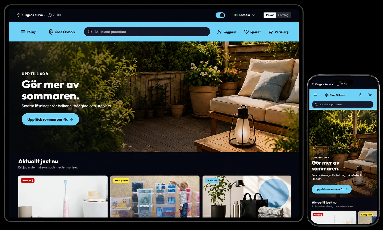 Clas Ohlson redesign shown across desktop and mobile